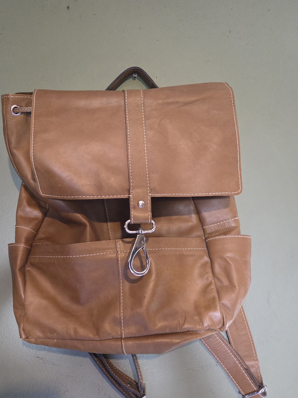 Pottery Barn Tan Leather Backpack with Front Hook